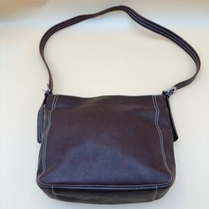 Tignanello Shoulder Bag Womens Medium Brown Good Leather White Stitching